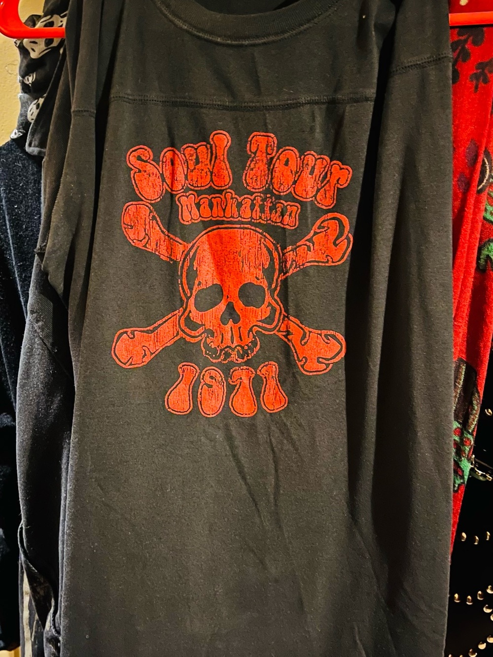 Black Graphic Skull Tee with Red Print